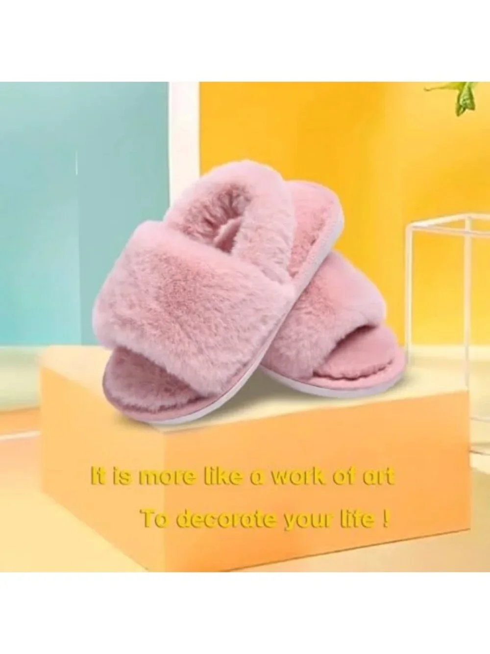 Cozy Fuzzy Fluffy Slippers for Girls - Cross Band Fur Slides & Open Toe Flip